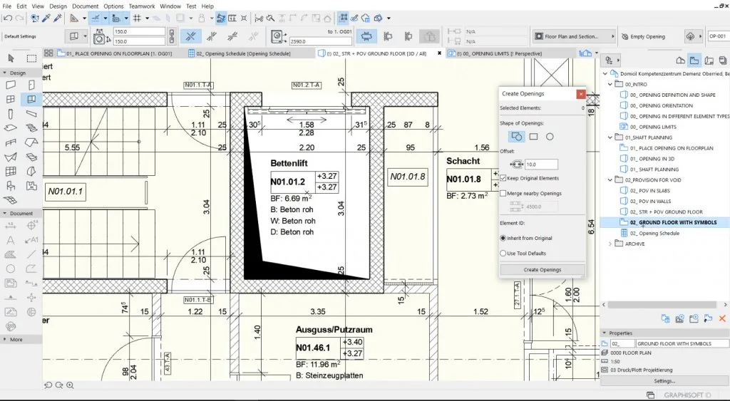 Planta técnica de uma casa desenhada em software de arquitetura, com divisões cotadas e medidas em metros